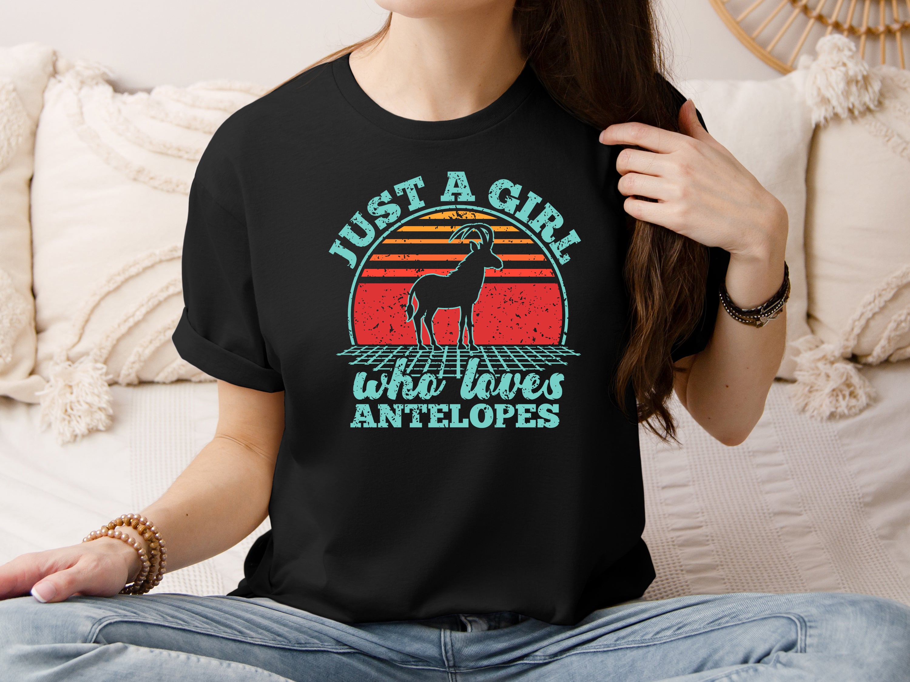 Just A Girl Who Loves Antelopes T-Shirt — Vintage Retro Wildlife Tee