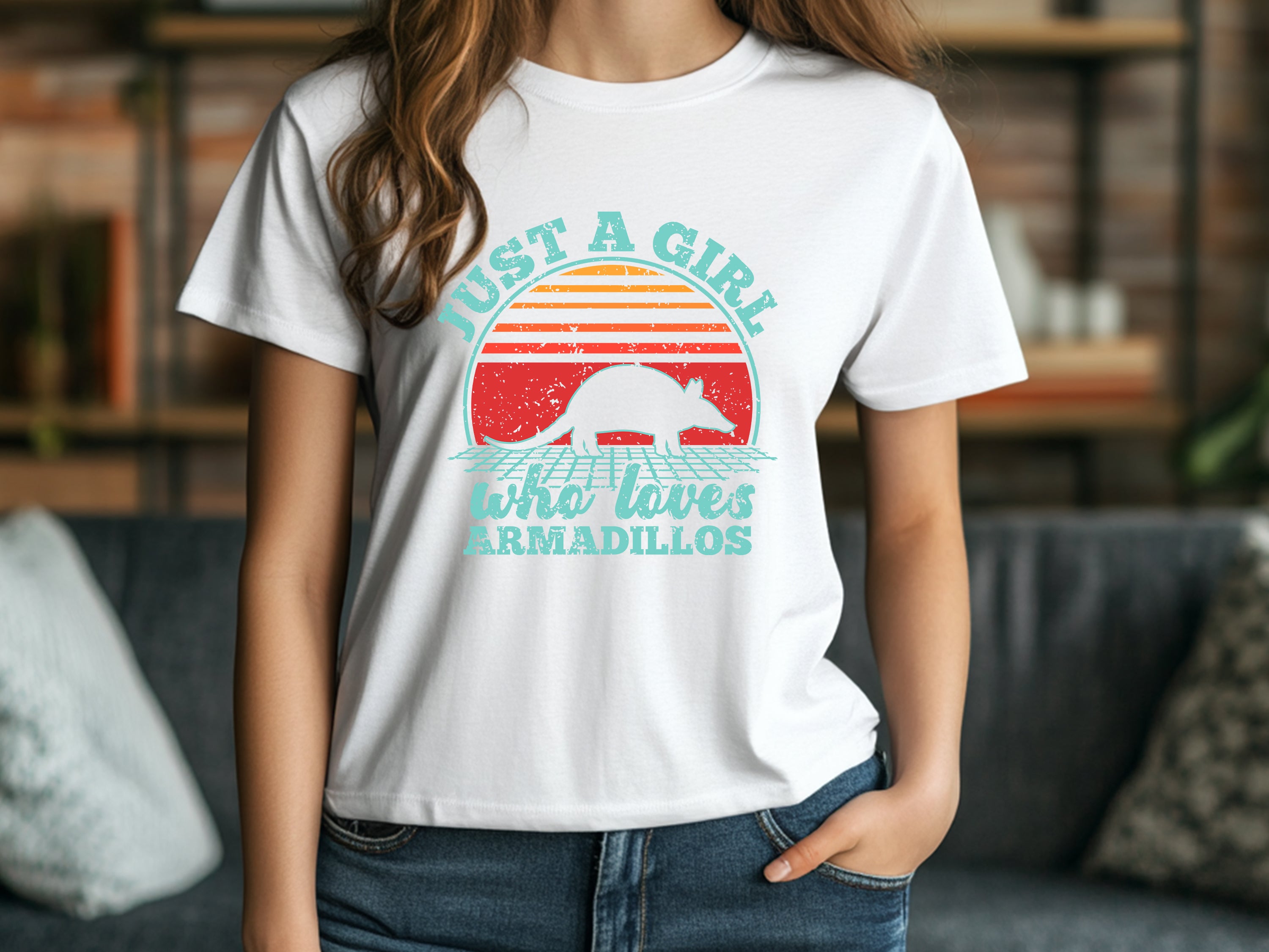 Just a Girl Who Loves Armadillos Tee Cute Retro Armadillo Graphic Shirt for Women