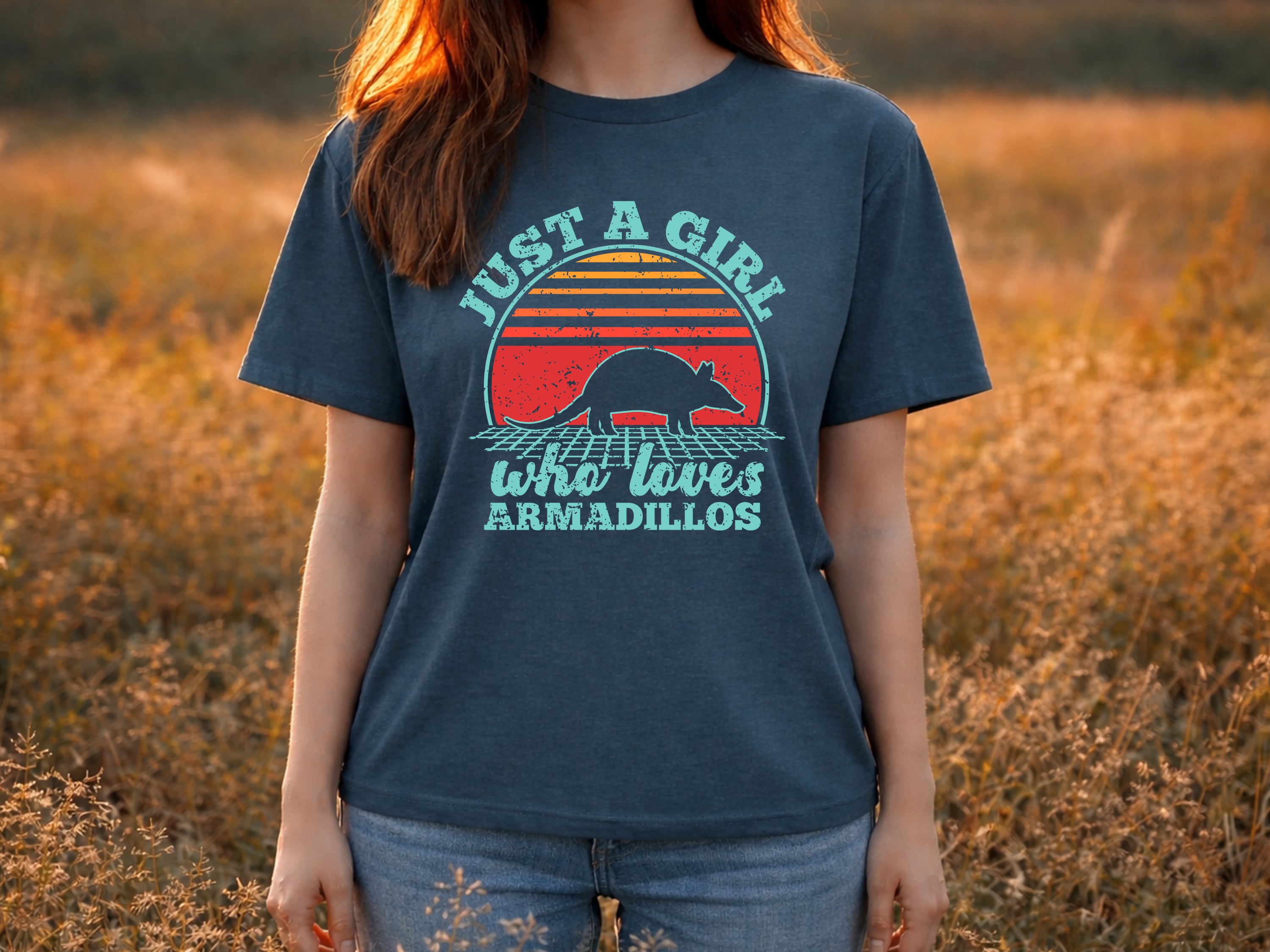 Just a Girl Who Loves Armadillos Tee Cute Retro Armadillo Graphic Shirt for Women