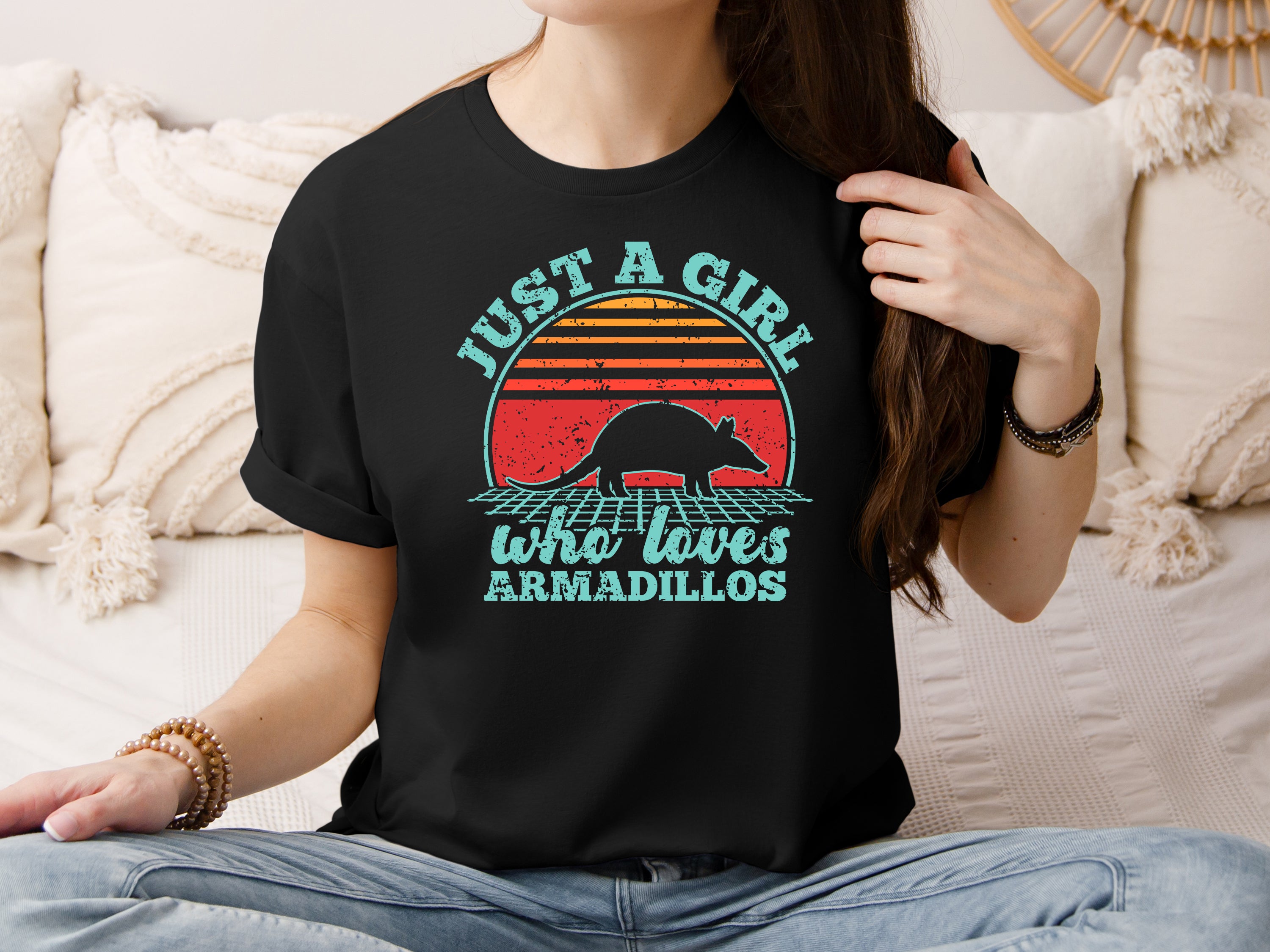 Just a Girl Who Loves Armadillos Tee Cute Retro Armadillo Graphic Shirt for Women