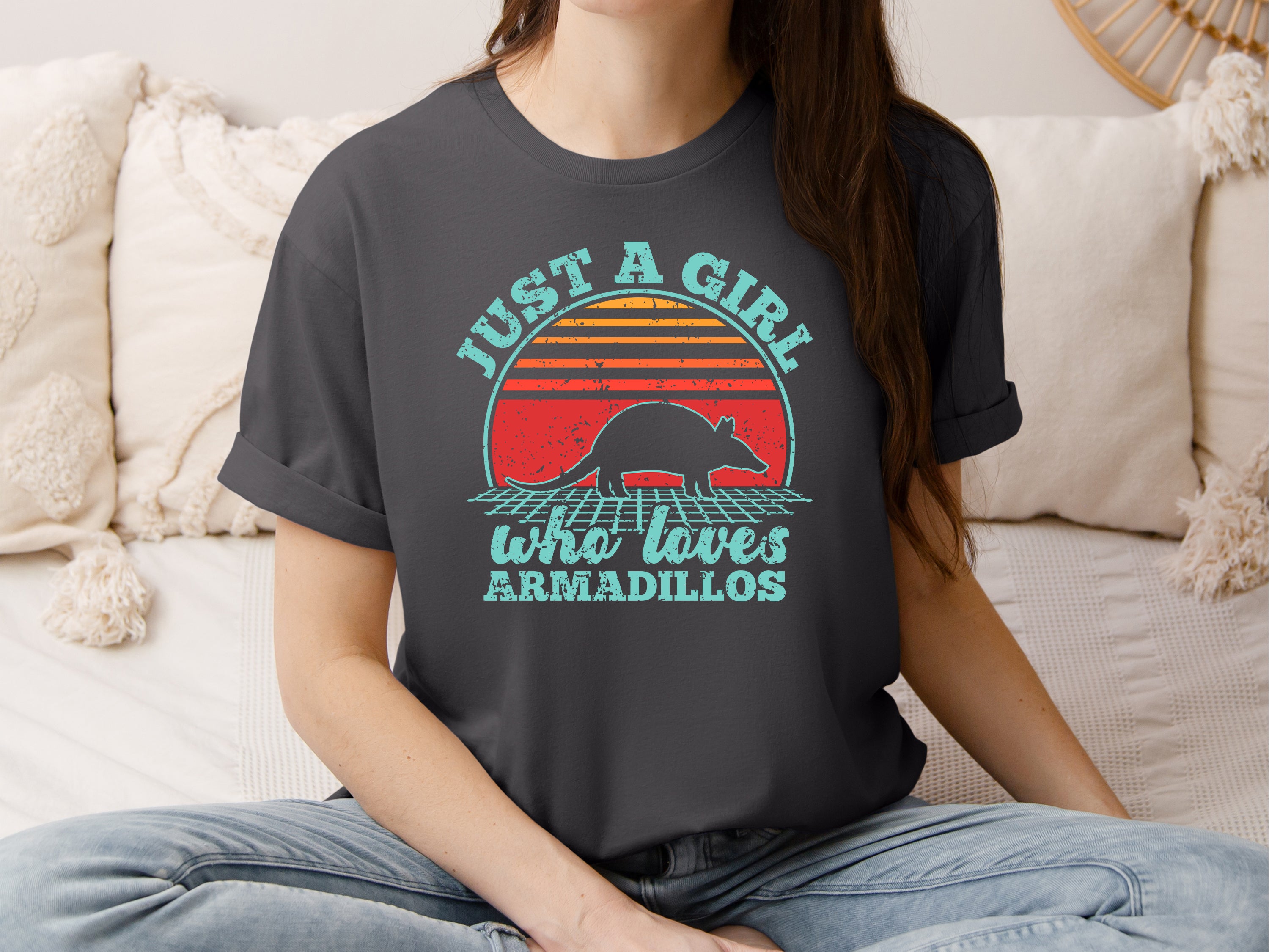 Just a Girl Who Loves Armadillos Tee Cute Retro Armadillo Graphic Shirt for Women