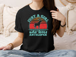 Just A Girl Who Loves Antelopes T-Shirt — Vintage Retro Wildlife Tee